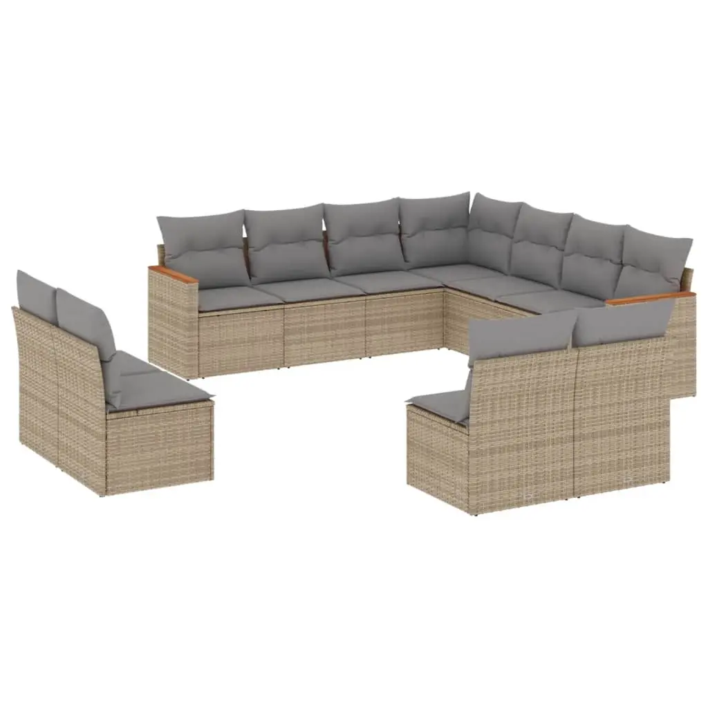 11 Piece Garden Sofa Set with Cushions Mix Beige Poly Rattan 3226087 - Furniture