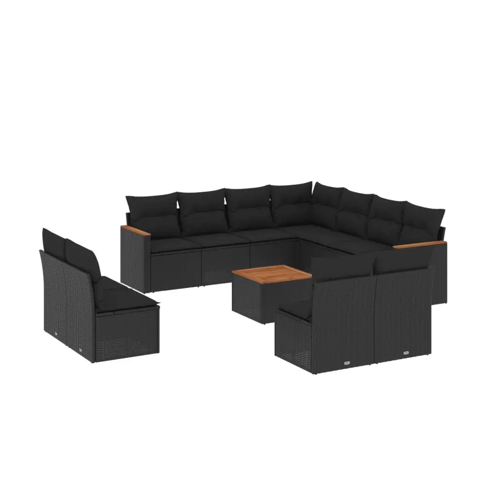 12 Piece Garden Sofa Set with Cushions Black Poly Rattan 3226090 - Furniture