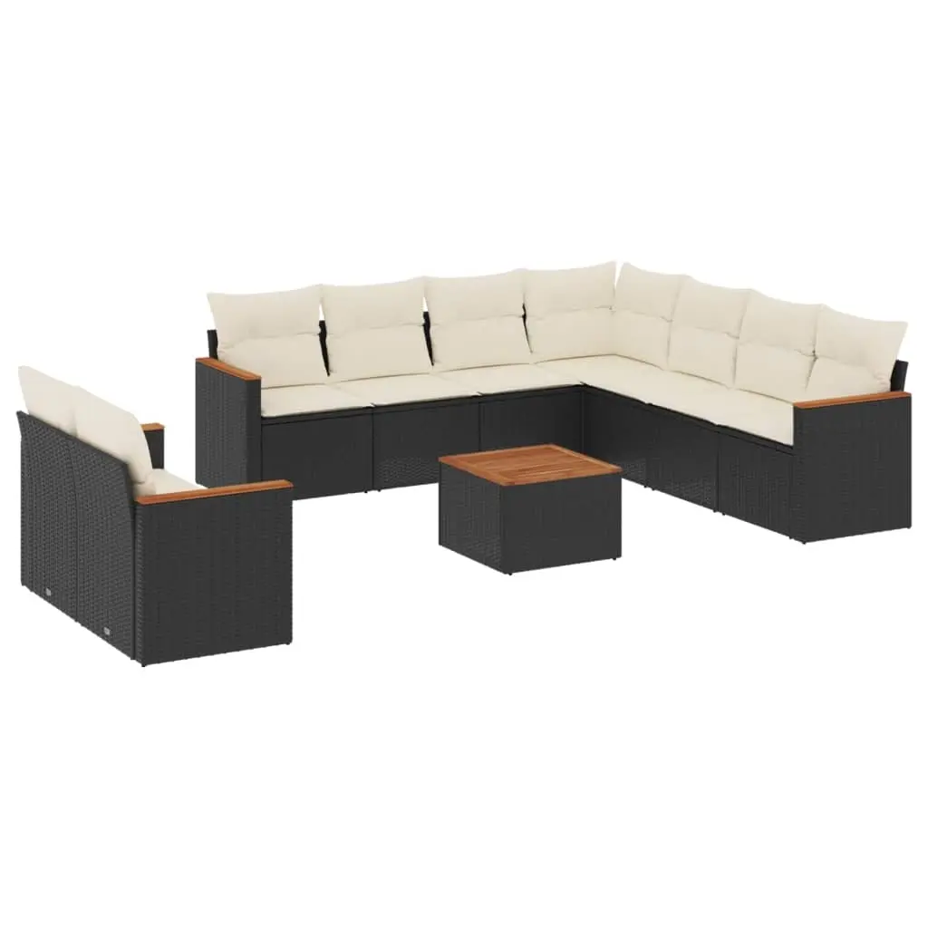 10 Piece Garden Sofa Set with Cushions Black Poly Rattan 3226105 - Furniture