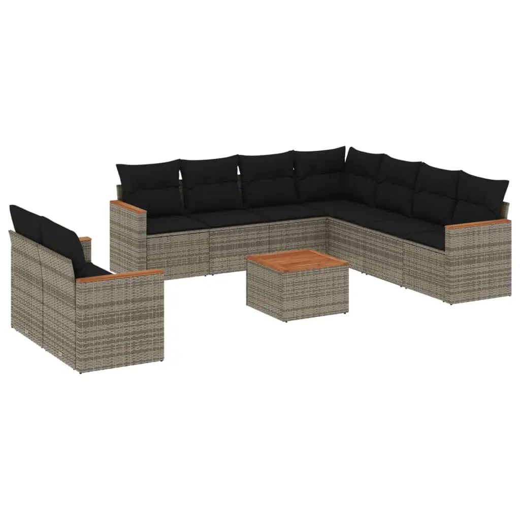 10 Piece Garden Sofa Set with Cushions Grey Poly Rattan 3226109 - Furniture