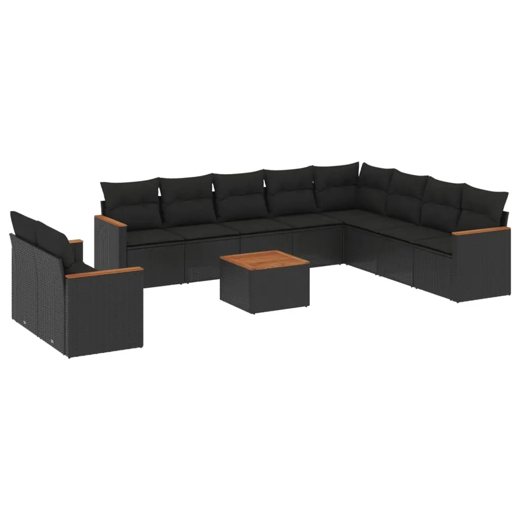11 Piece Garden Sofa Set with Cushions Black Poly Rattan 3226118 - Furniture