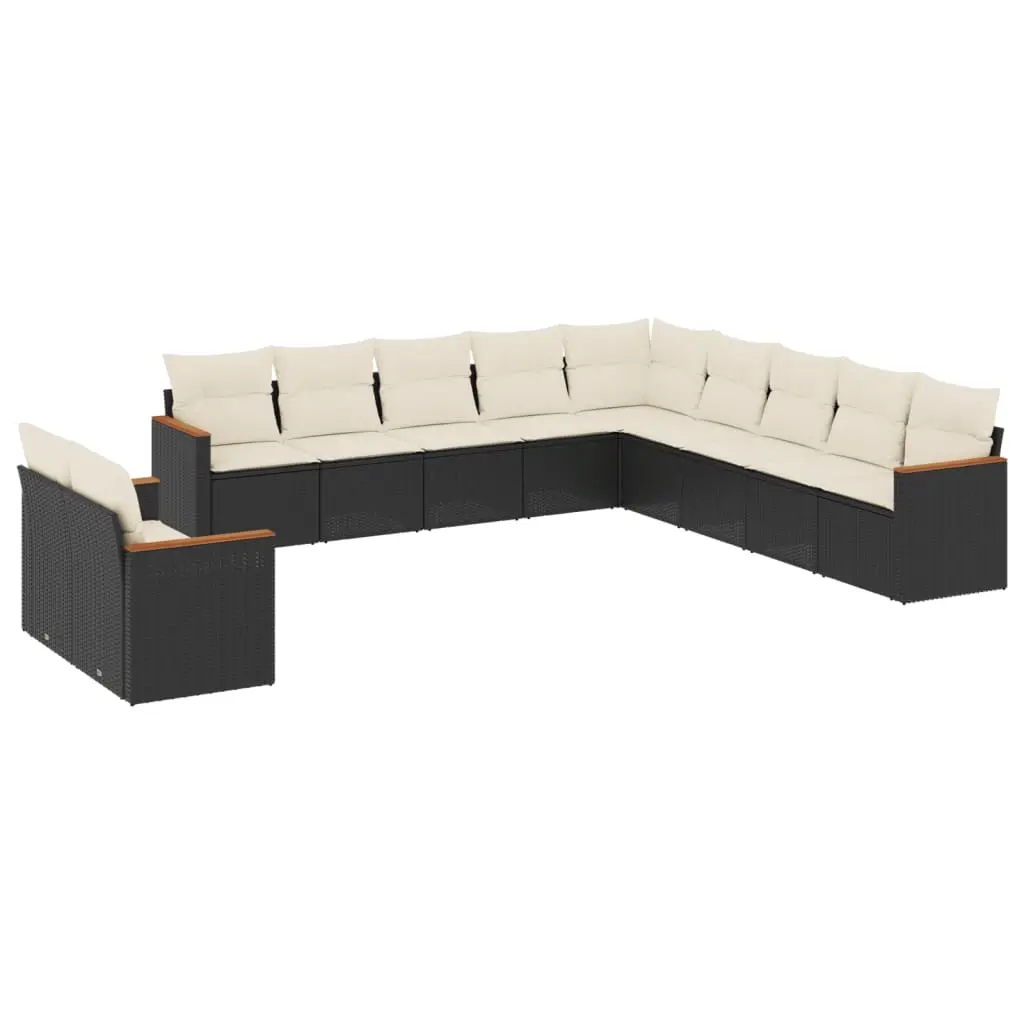 11 Piece Garden Sofa Set with Cushions Black Poly Rattan 3226126 - Furniture