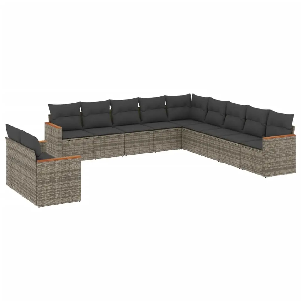 11 Piece Garden Sofa Set with Cushions Grey Poly Rattan 3226130 - Furniture