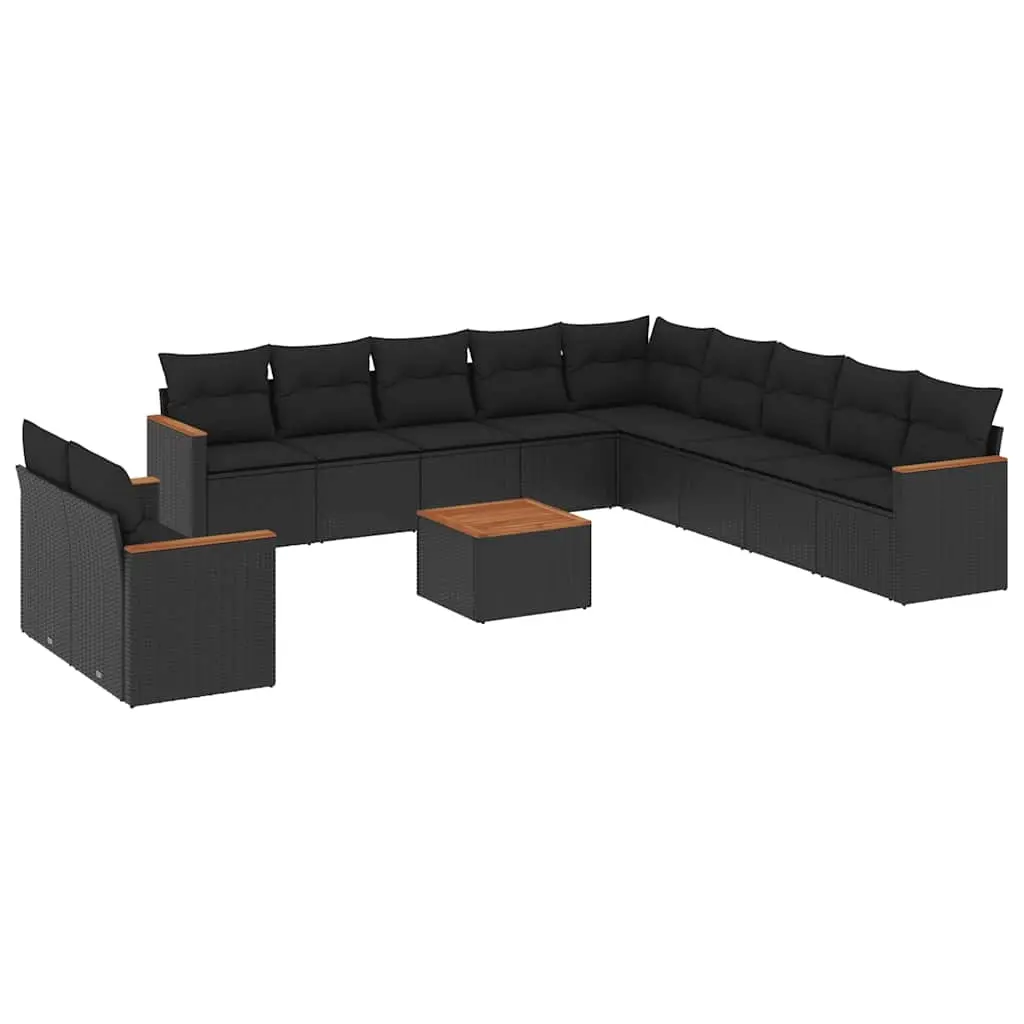 12 Piece Garden Sofa Set with Cushions Black Poly Rattan 3226132 - Furniture