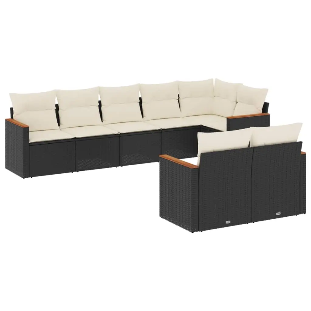 8 Piece Garden Sofa Set with Cushions Black Poly Rattan 3226147 - Furniture