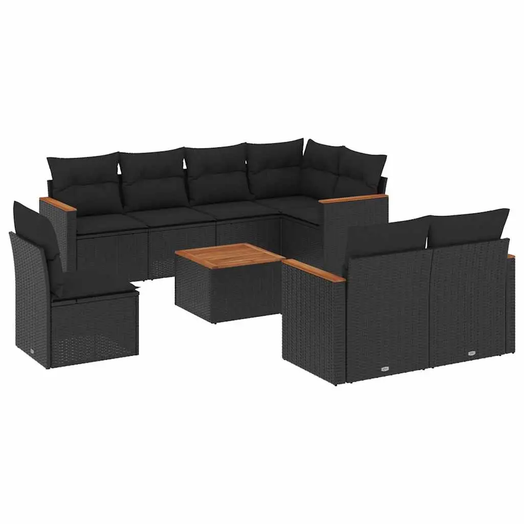 9 Piece Garden Sofa Set with Cushions Black Poly Rattan 3226167 - Furniture