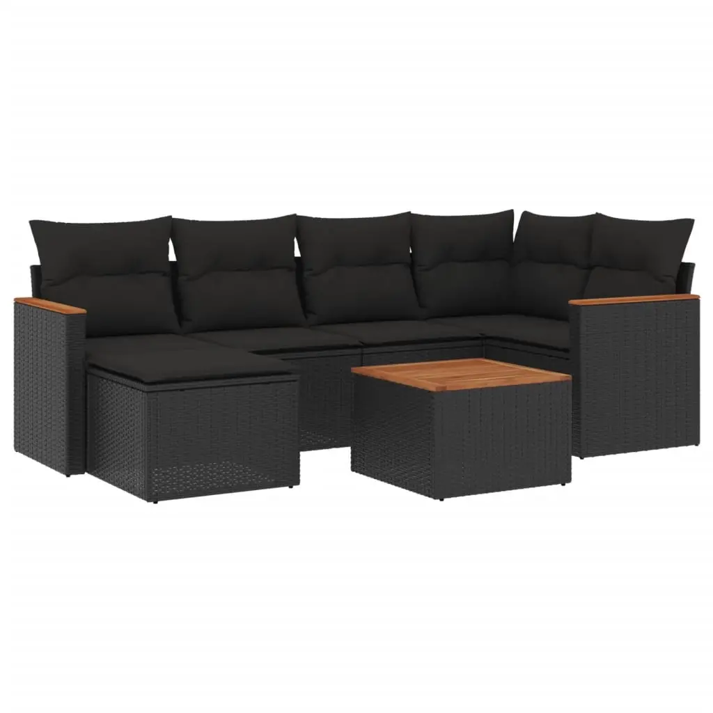 7 Piece Garden Sofa Set with Cushions Black Poly Rattan 3226181 - Furniture
