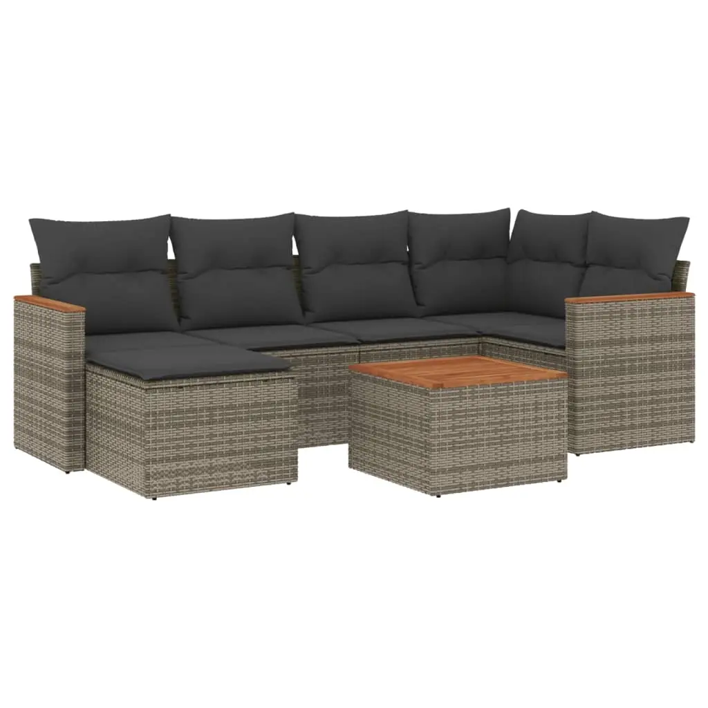 7 Piece Garden Sofa Set with Cushions Grey Poly Rattan 3226186 - Furniture