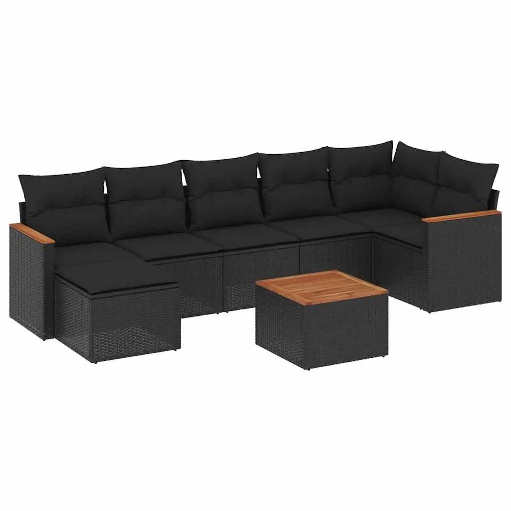 8 Piece Garden Sofa Set with Cushions Black Poly Rattan 3226195 - Furniture