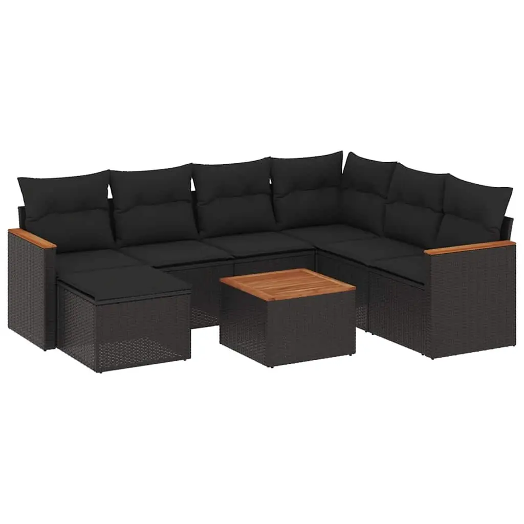 8 Piece Garden Sofa Set with Cushions Black Poly Rattan 3226209 - Furniture