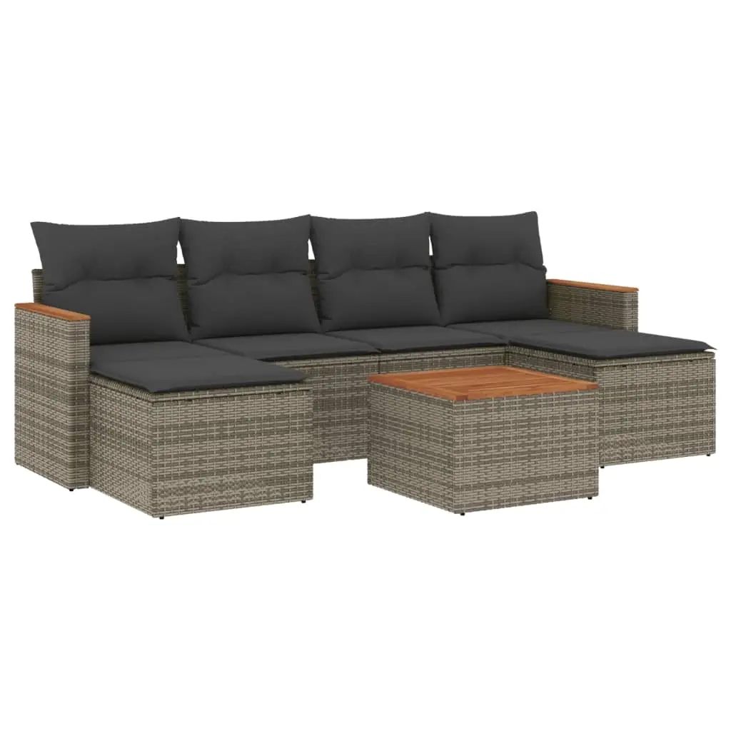 7 Piece Garden Sofa Set with Cushions Grey Poly Rattan 3226228 - Furniture