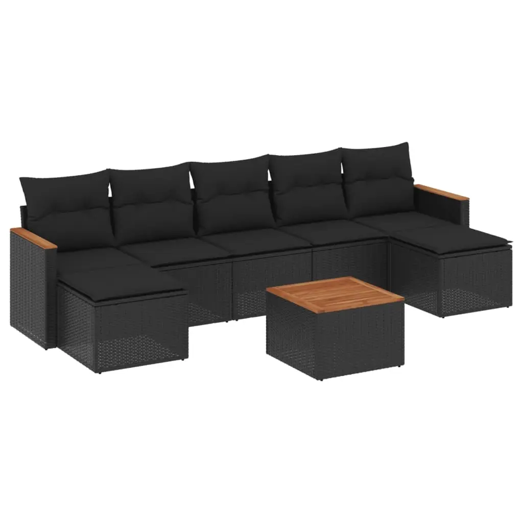 8 Piece Garden Sofa Set with Cushions Black Poly Rattan 3226237 - Furniture