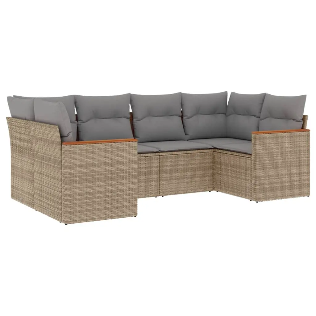 6 Piece Garden Sofa Set with Cushions Mix Beige Poly Rattan 3226262 - Furniture