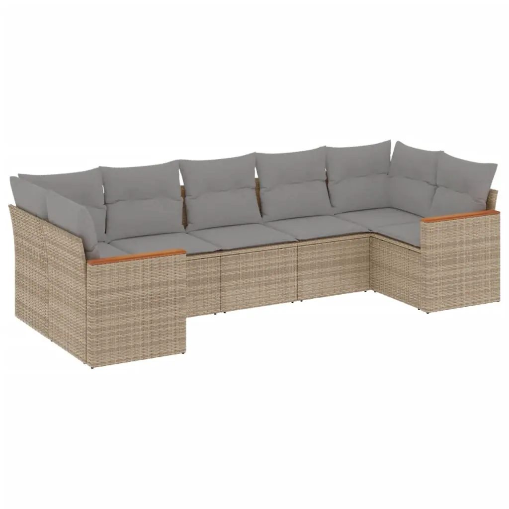 7 Piece Garden Sofa Set with Cushions Mix Beige Poly Rattan 3226269 - Furniture
