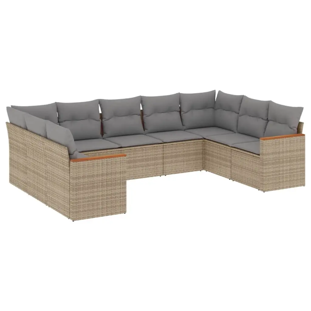 9 Piece Garden Sofa Set with Cushions Mix Beige Poly Rattan 3226276 - Furniture