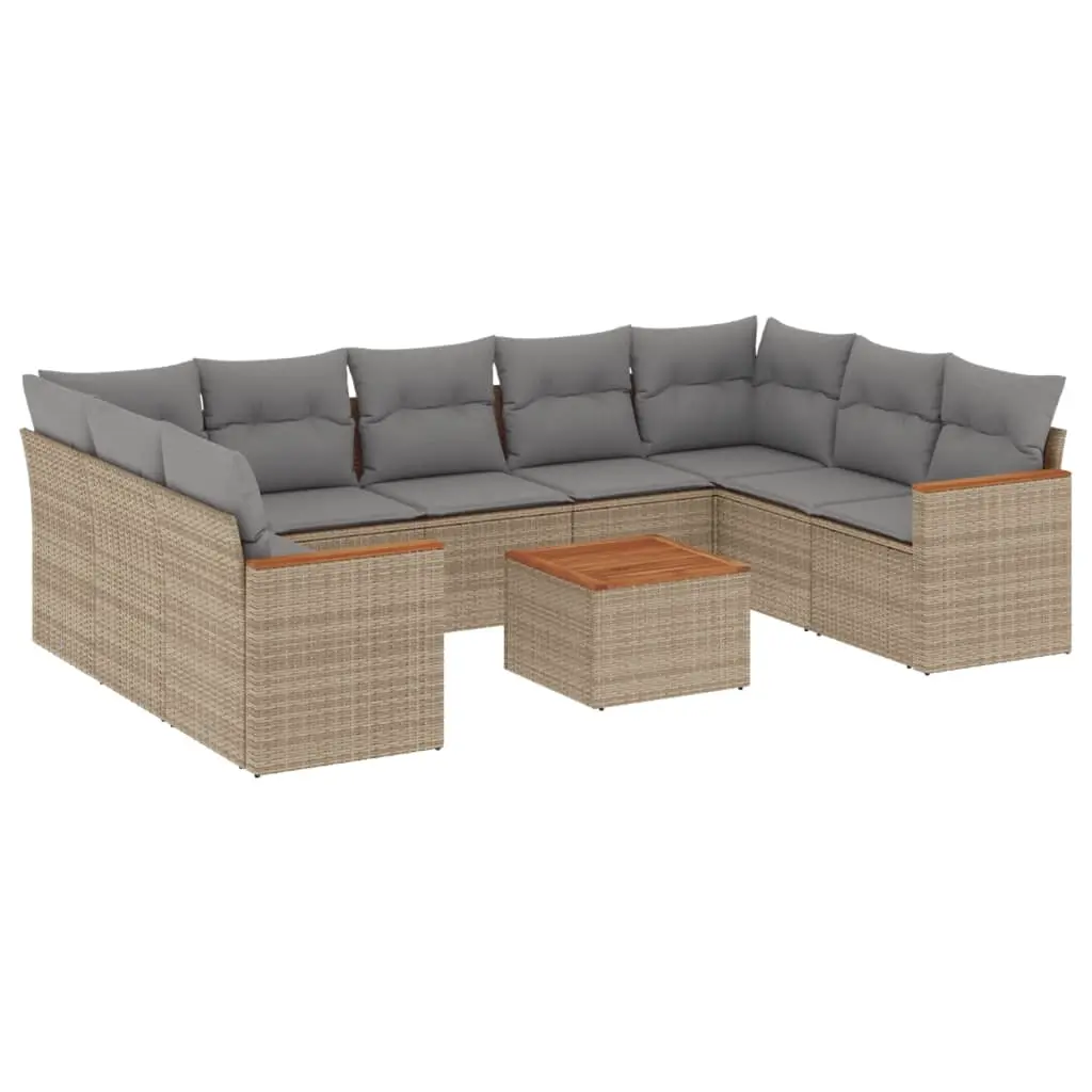 10 Piece Garden Sofa Set with Cushions Mix Beige Poly Rattan 3226283 - Furniture