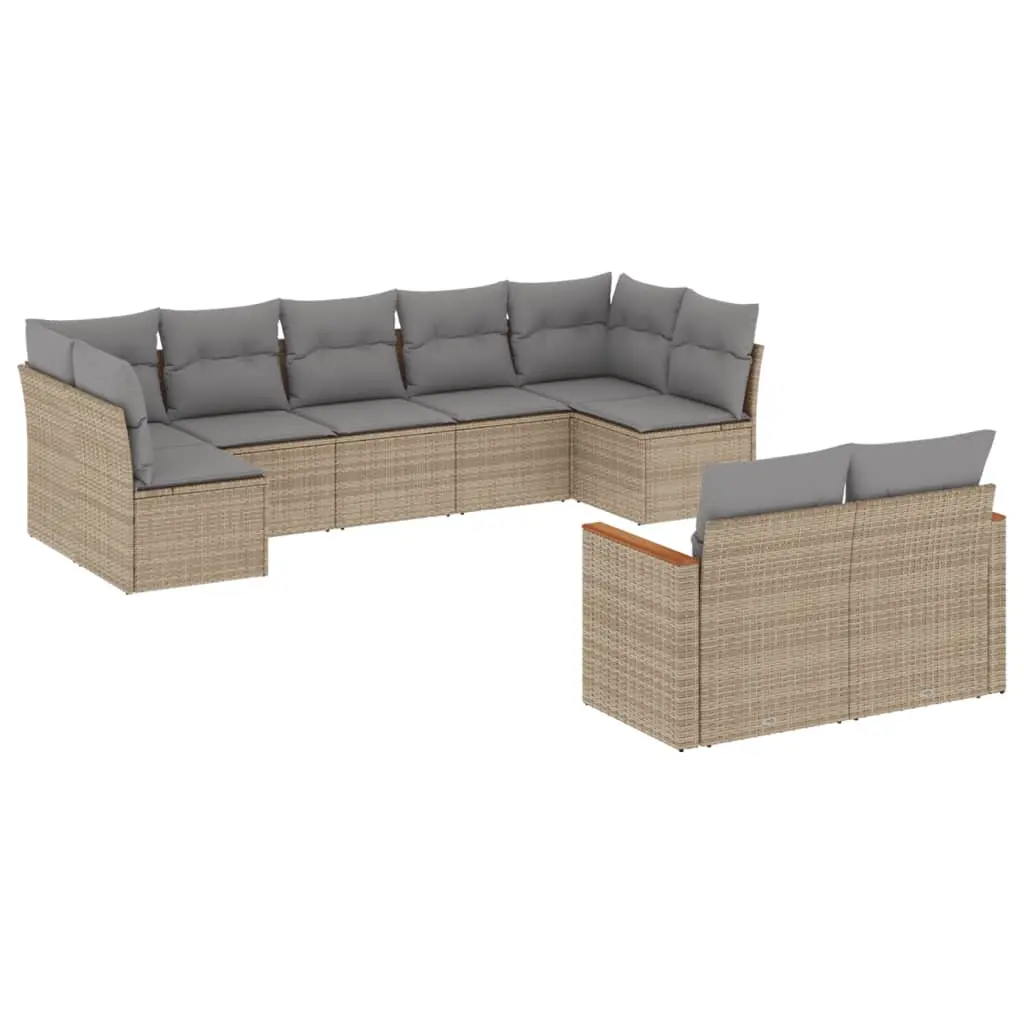 9 Piece Garden Sofa Set with Cushions Mix Beige Poly Rattan 3226290 - Furniture