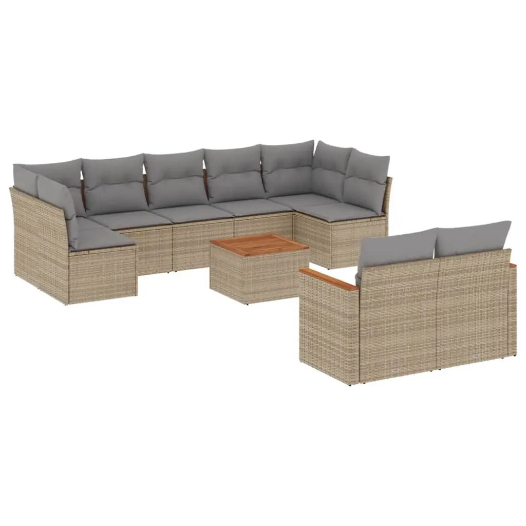 10 Piece Garden Sofa Set with Cushions Mix Beige Poly Rattan 3226297 - Furniture