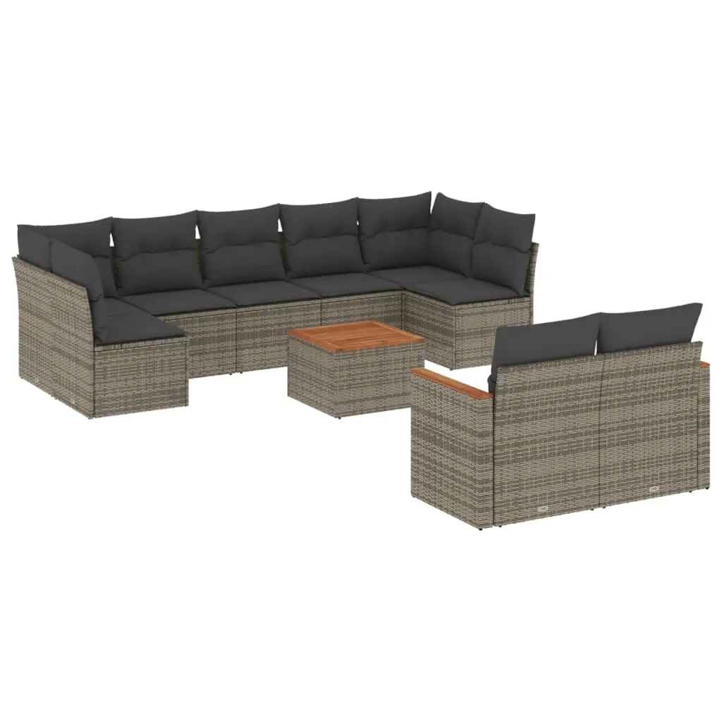 10 Piece Garden Sofa Set with Cushions Grey Poly Rattan 3226298 - Furniture