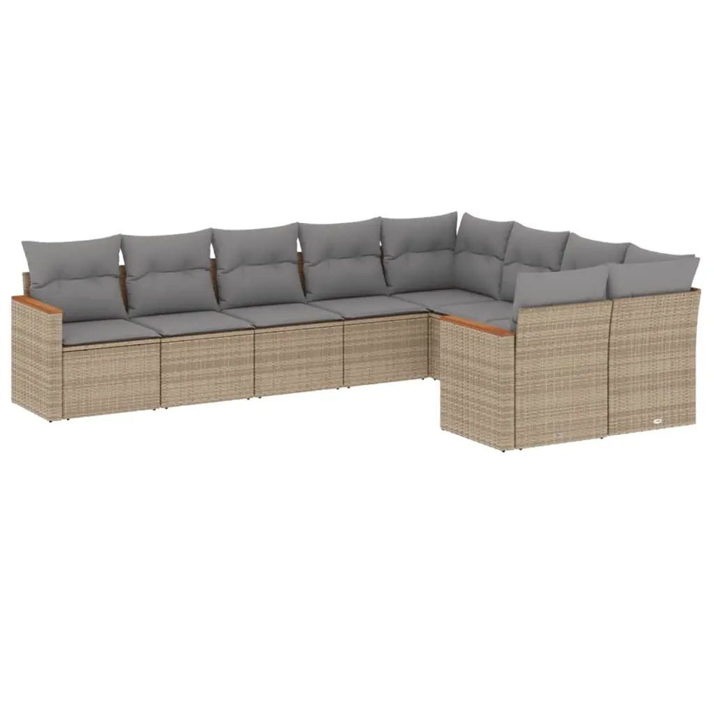 9 Piece Garden Sofa Set with Cushions Mix Beige Poly Rattan 3226304 - Furniture