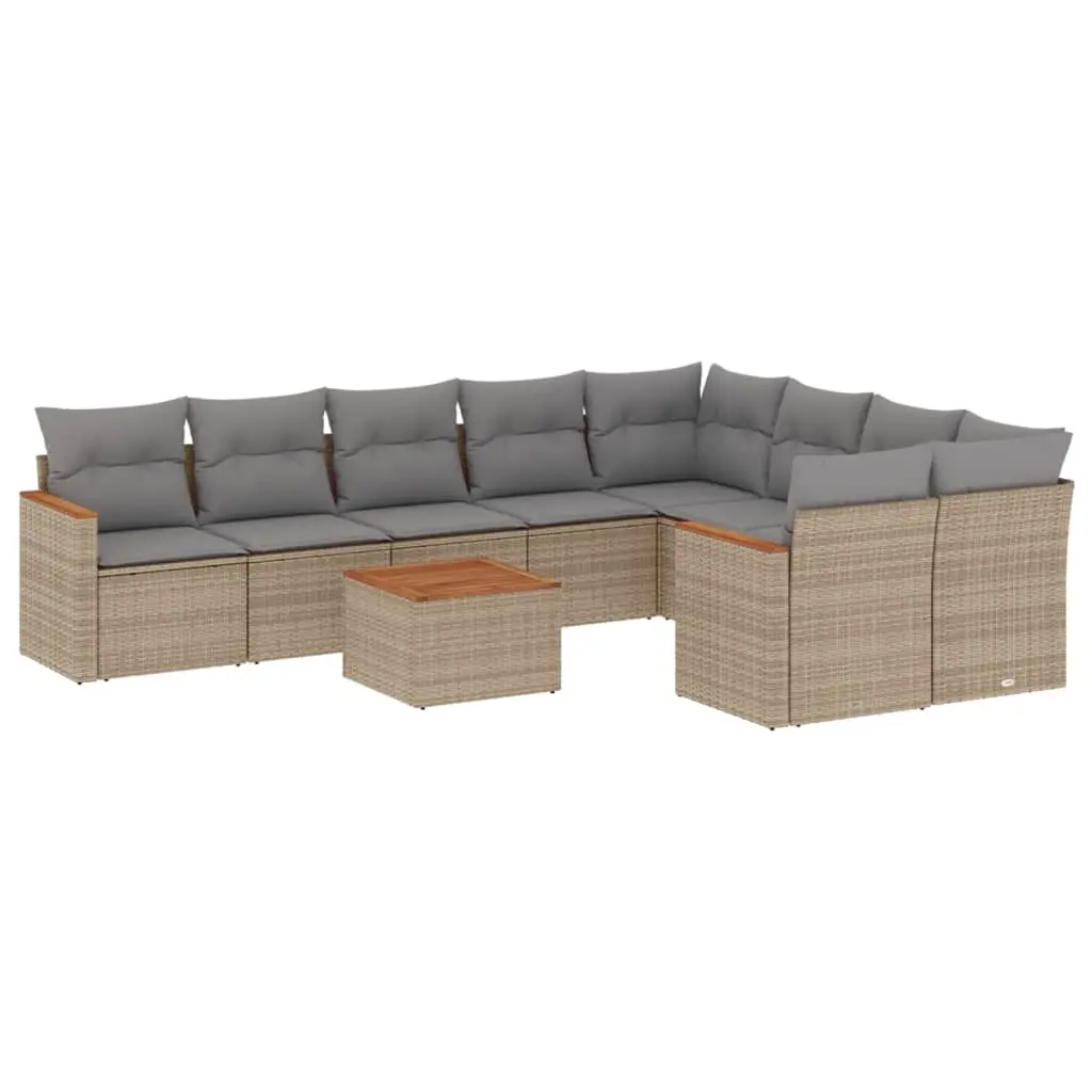 10 Piece Garden Sofa Set with Cushions Mix Beige Poly Rattan 3226311 - Furniture