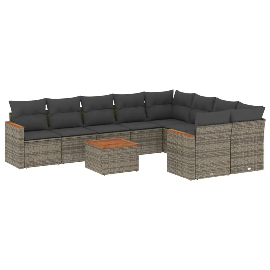 10 Piece Garden Sofa Set with Cushions Grey Poly Rattan 3226312 - Furniture