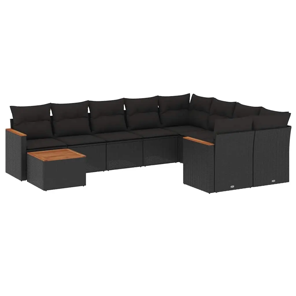 10 Piece Garden Sofa Set with Cushions Black Poly Rattan 3226314 - Furniture
