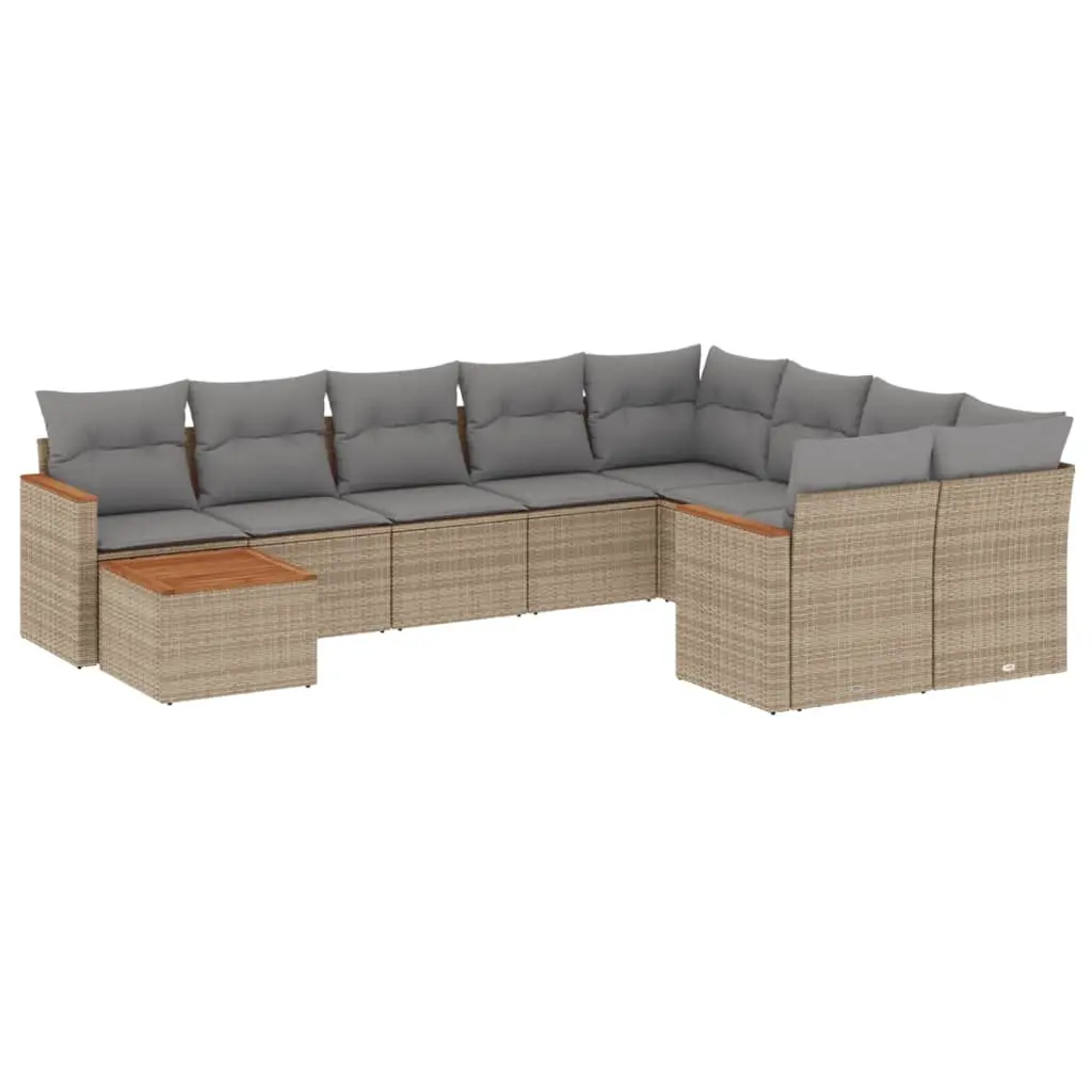 10 Piece Garden Sofa Set with Cushions Mix Beige Poly Rattan 3226318 - Furniture
