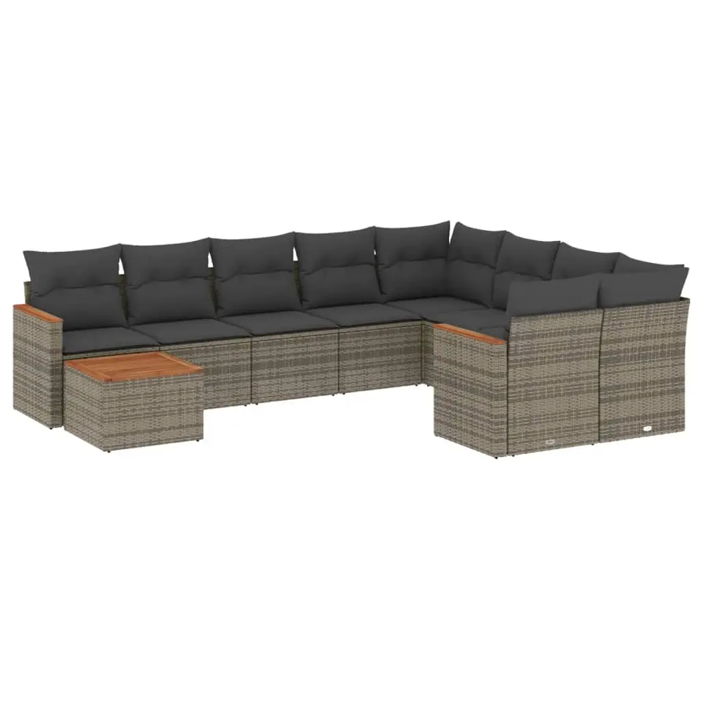 10 Piece Garden Sofa Set with Cushions Grey Poly Rattan 3226319 - Furniture