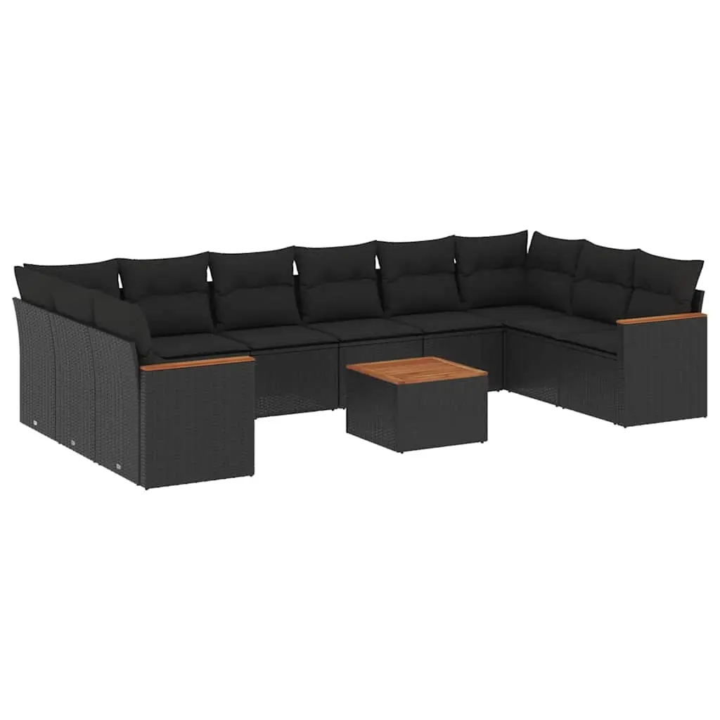 11 Piece Garden Sofa Set with Cushions Black Poly Rattan 3226328 - Furniture