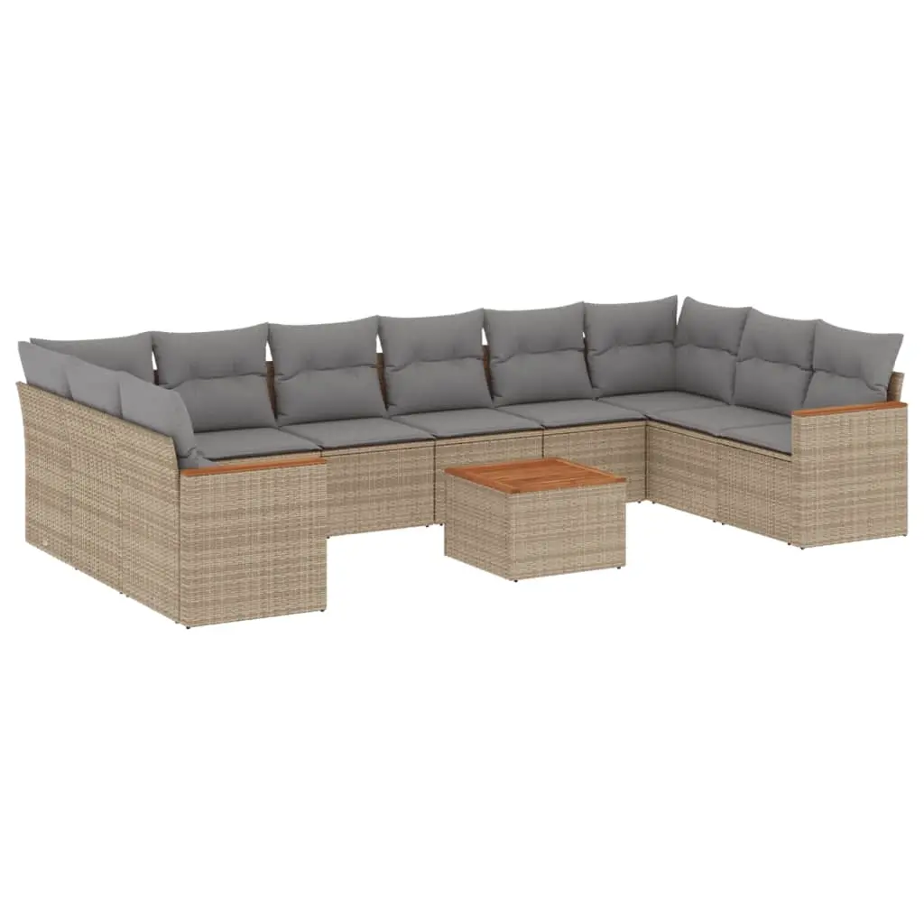 11 Piece Garden Sofa Set with Cushions Mix Beige Poly Rattan 3226332 - Furniture