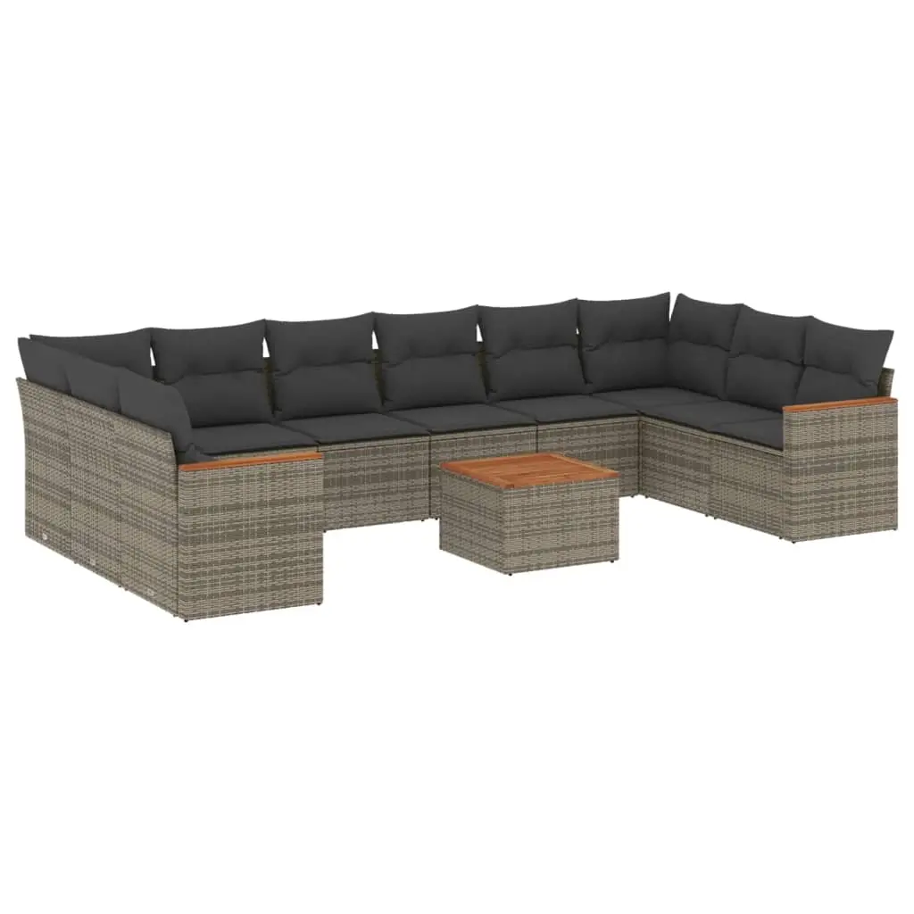 11 Piece Garden Sofa Set with Cushions Grey Poly Rattan 3226333 - Furniture