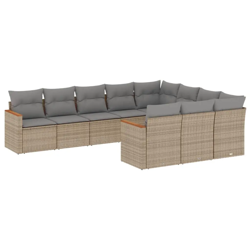 10 Piece Garden Sofa Set with Cushions Mix Beige Poly Rattan 3226339 - Furniture