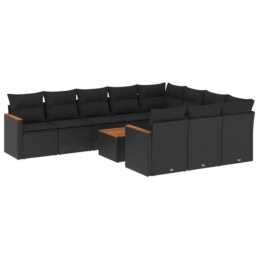 11 Piece Garden Sofa Set with Cushions Black Poly Rattan 3226342 - Furniture