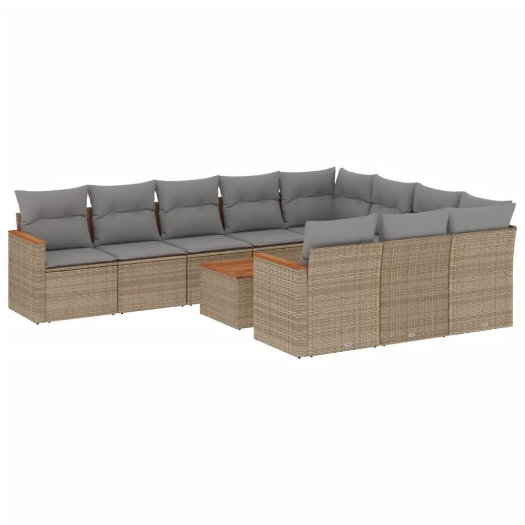 11 Piece Garden Sofa Set with Cushions Mix Beige Poly Rattan 3226346 - Furniture