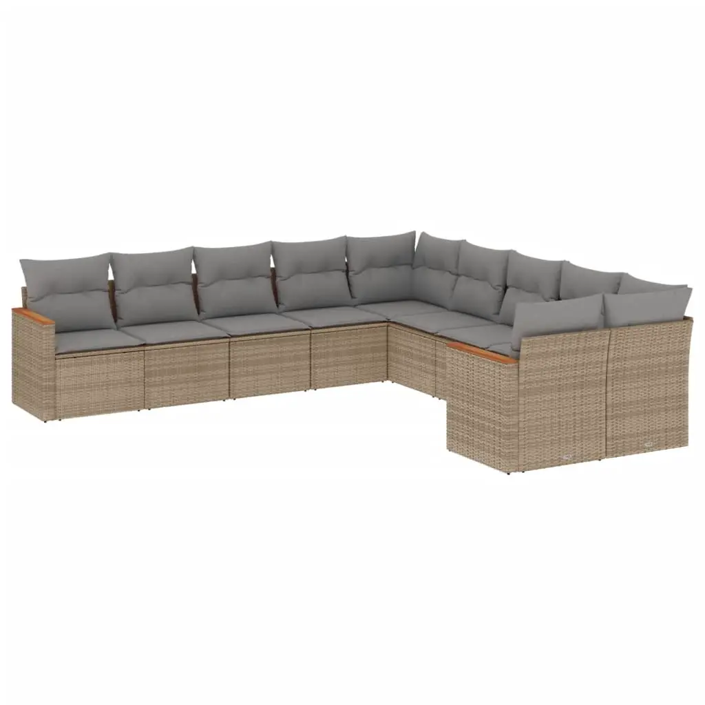 10 Piece Garden Sofa Set with Cushions Mix Beige Poly Rattan 3226353 - Furniture
