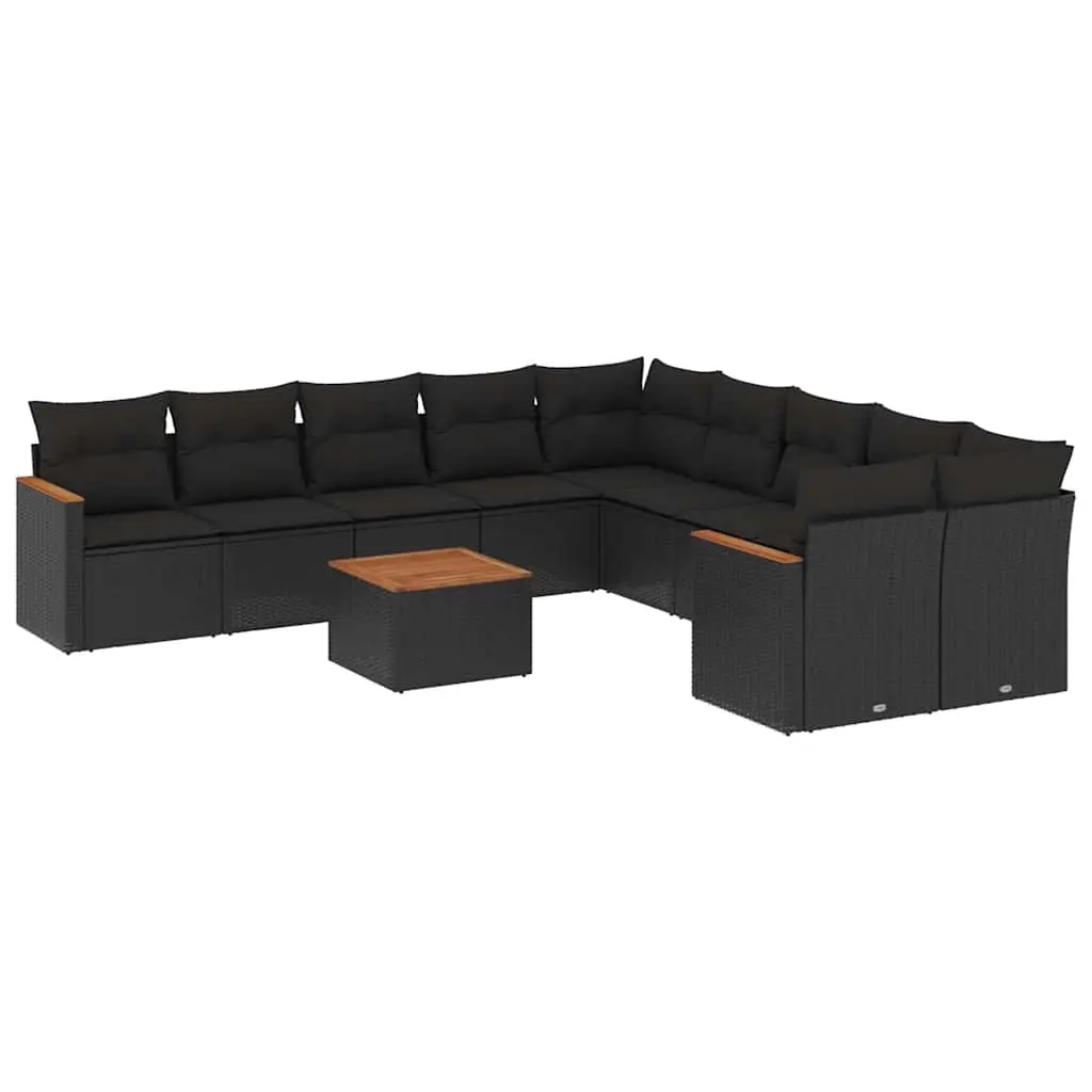 11 Piece Garden Sofa Set with Cushions Black Poly Rattan 3226356 - Furniture