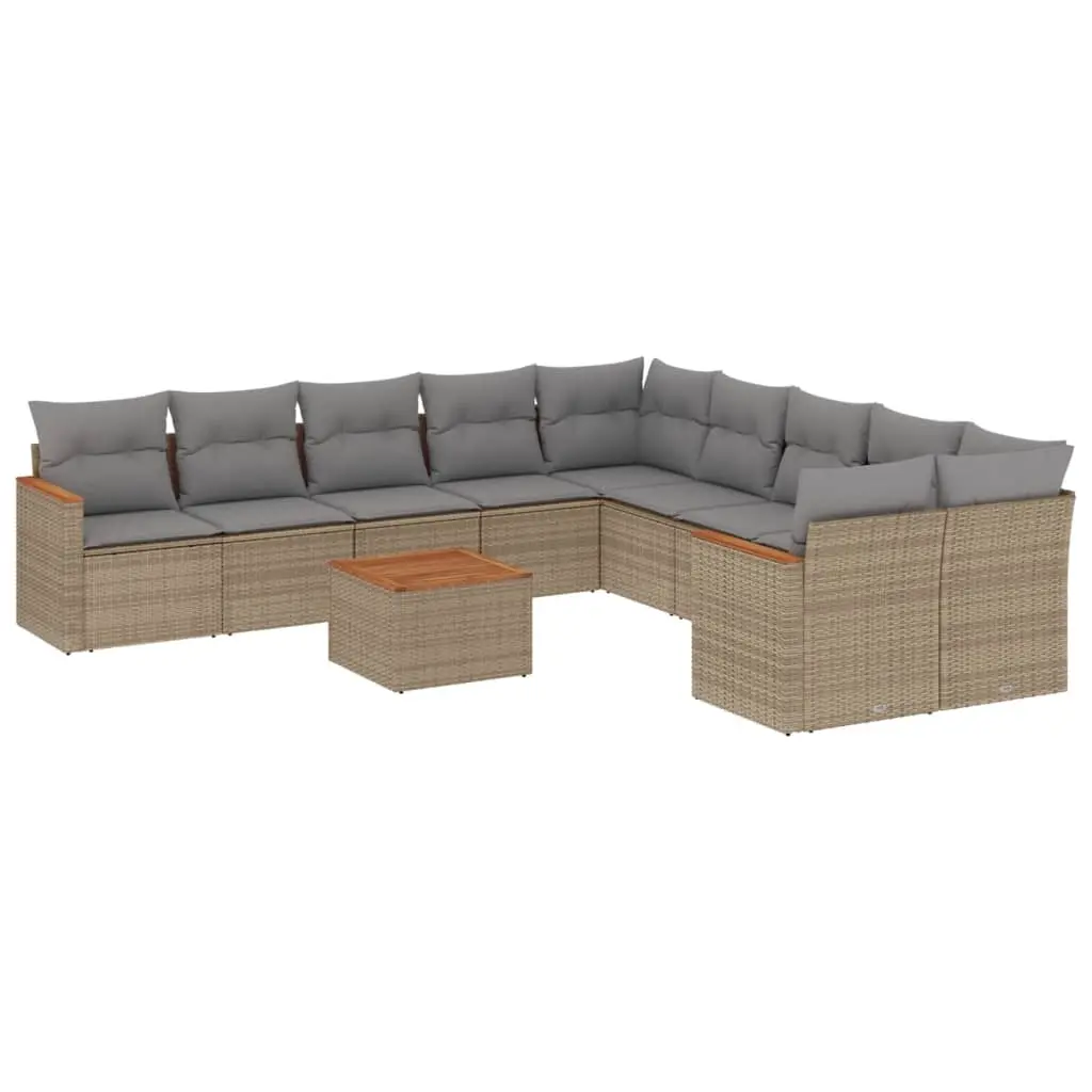 11 Piece Garden Sofa Set with Cushions Mix Beige Poly Rattan 3226360 - Furniture