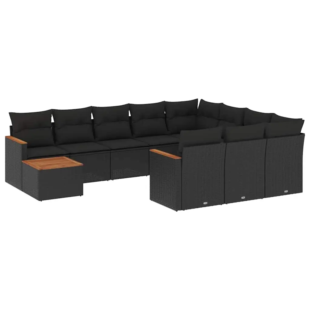 11 Piece Garden Sofa Set with Cushions Black Poly Rattan 3226363 - Furniture