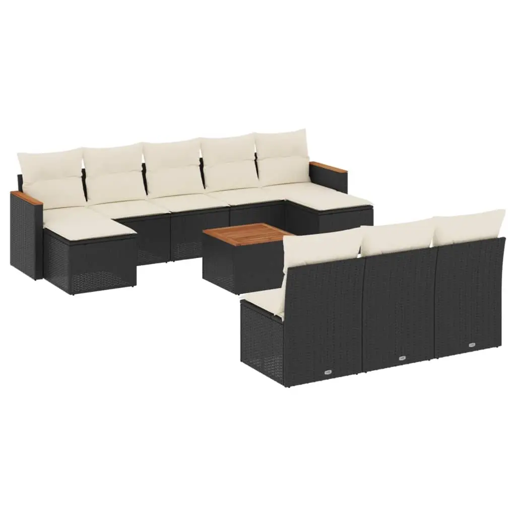 11 Piece Garden Sofa Set with Cushions Black Poly Rattan 3226392 - Furniture