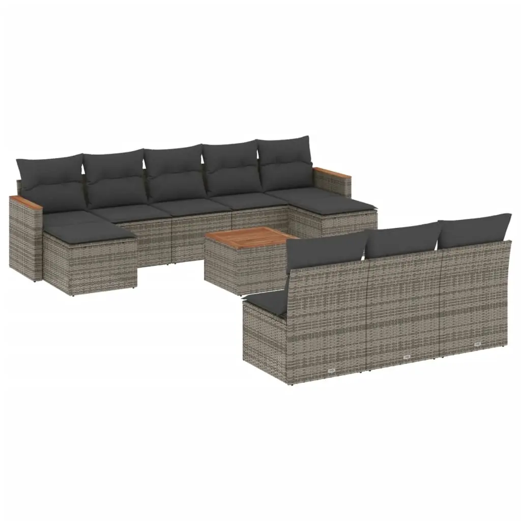 11 Piece Garden Sofa Set with Cushions Grey Poly Rattan 3226396 - Furniture