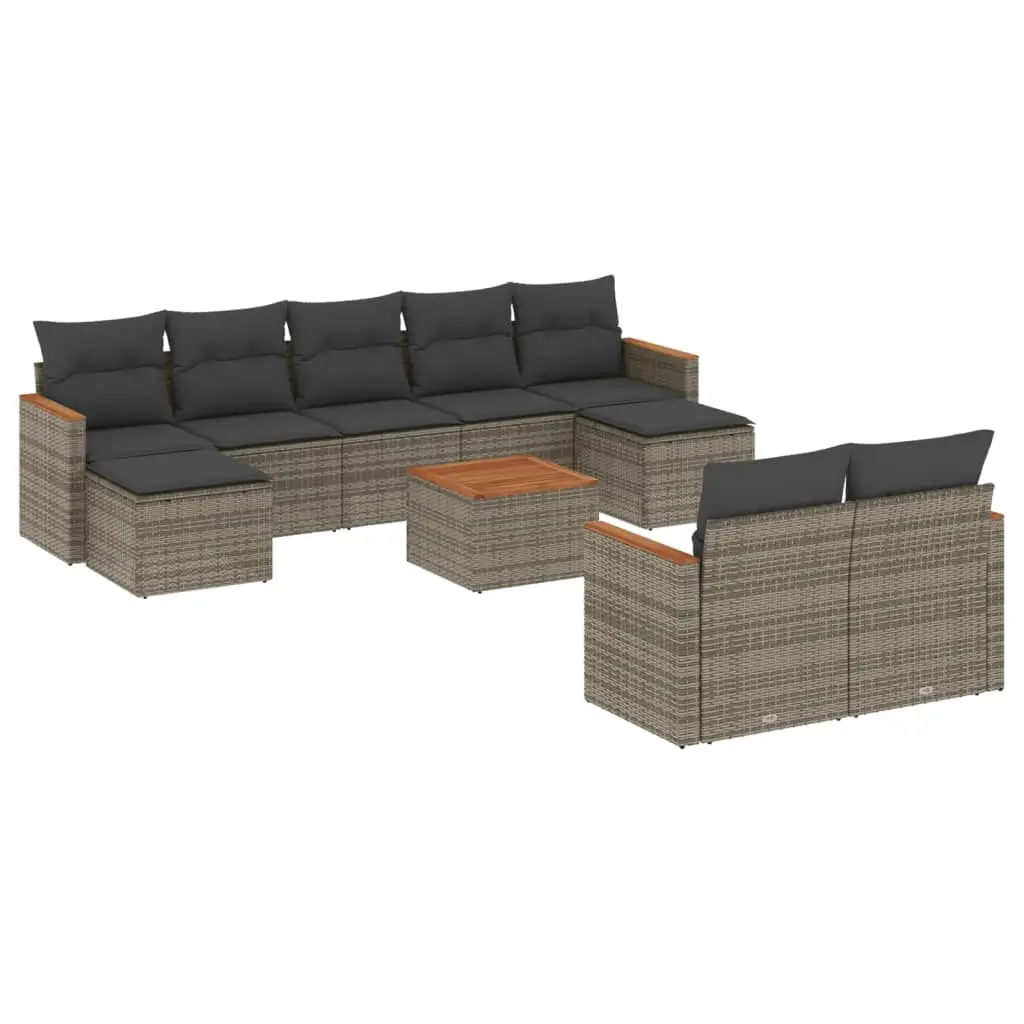 10 Piece Garden Sofa Set with Cushions Grey Poly Rattan 3226410 - Furniture
