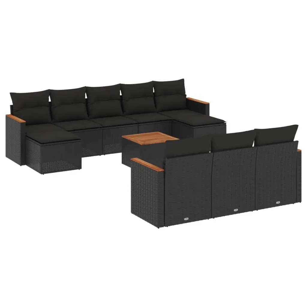 11 Piece Garden Sofa Set with Cushions Black Poly Rattan 3226419 - Furniture