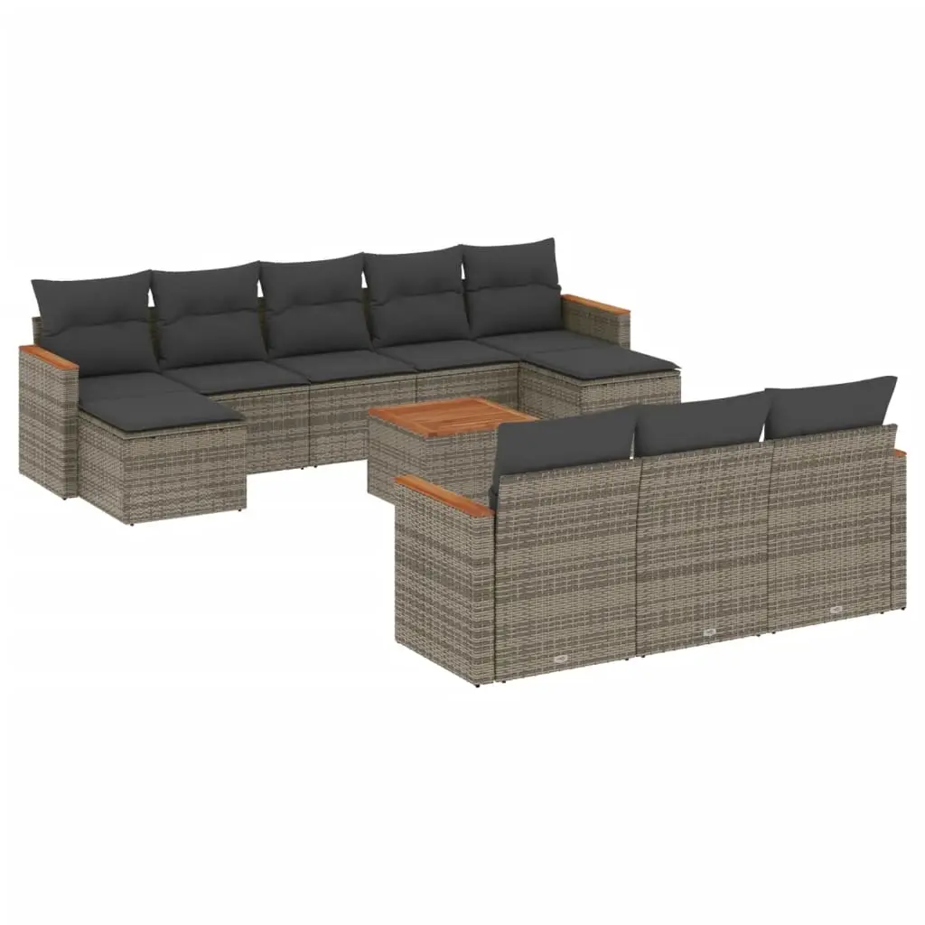 11 Piece Garden Sofa Set with Cushions Grey Poly Rattan 3226424 - Furniture