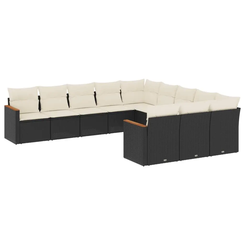 11 Piece Garden Sofa Set with Cushions Black Poly Rattan 3226427 - Furniture