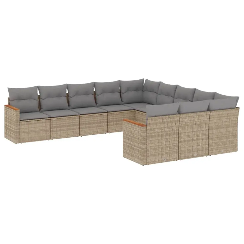 11 Piece Garden Sofa Set with Cushions Mix Beige Poly Rattan 3226430 - Furniture