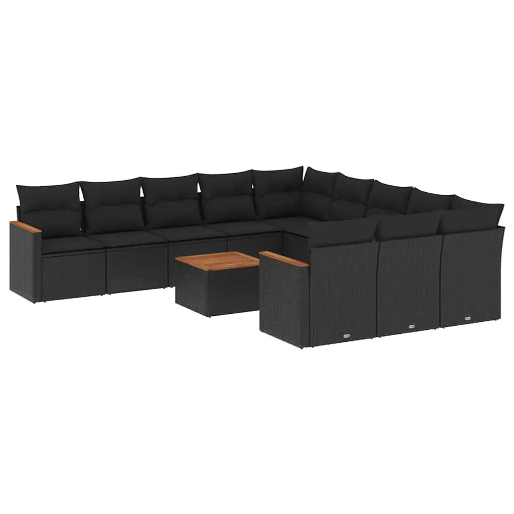 12 Piece Garden Sofa Set with Cushions Black Poly Rattan 3226433 - Furniture