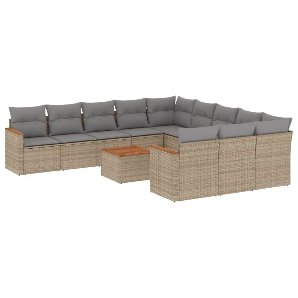 12 Piece Garden Sofa Set with Cushions Mix Beige Poly Rattan 3226437 - Furniture