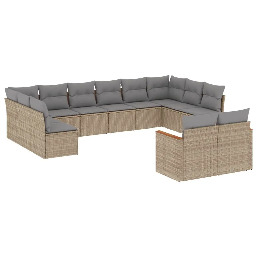 12 Piece Garden Sofa Set with Cushions Mix Beige Poly Rattan 3226444 - Furniture