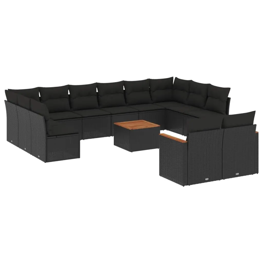 13 Piece Garden Sofa Set with Cushions Black Poly Rattan 3226447 - Furniture